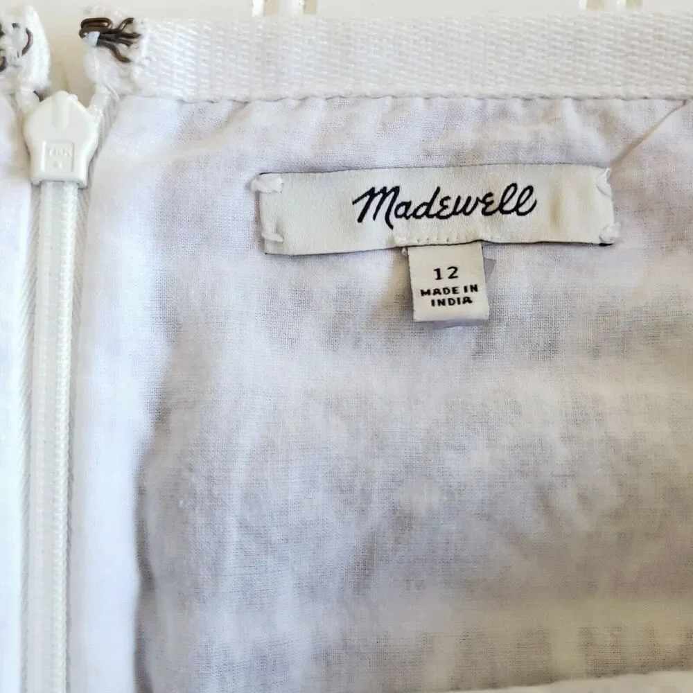 MADEWELL jacquard textured mini pencil skirt in Aztec eyelet white Size 12 NEW